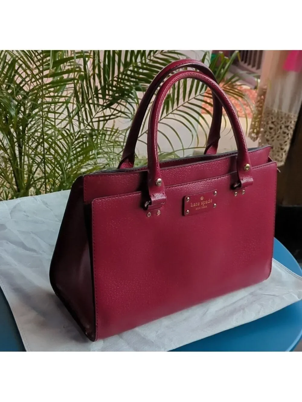 Kate Spade New York Red Leather Tote Handbag Top Handle Satchel Purse